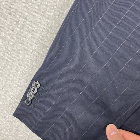 ERMENEGILDO ZEGNA Fine Worsted Super 100 Black Blazer White Chalk stripe Sz 56R - Picture 7 of 16